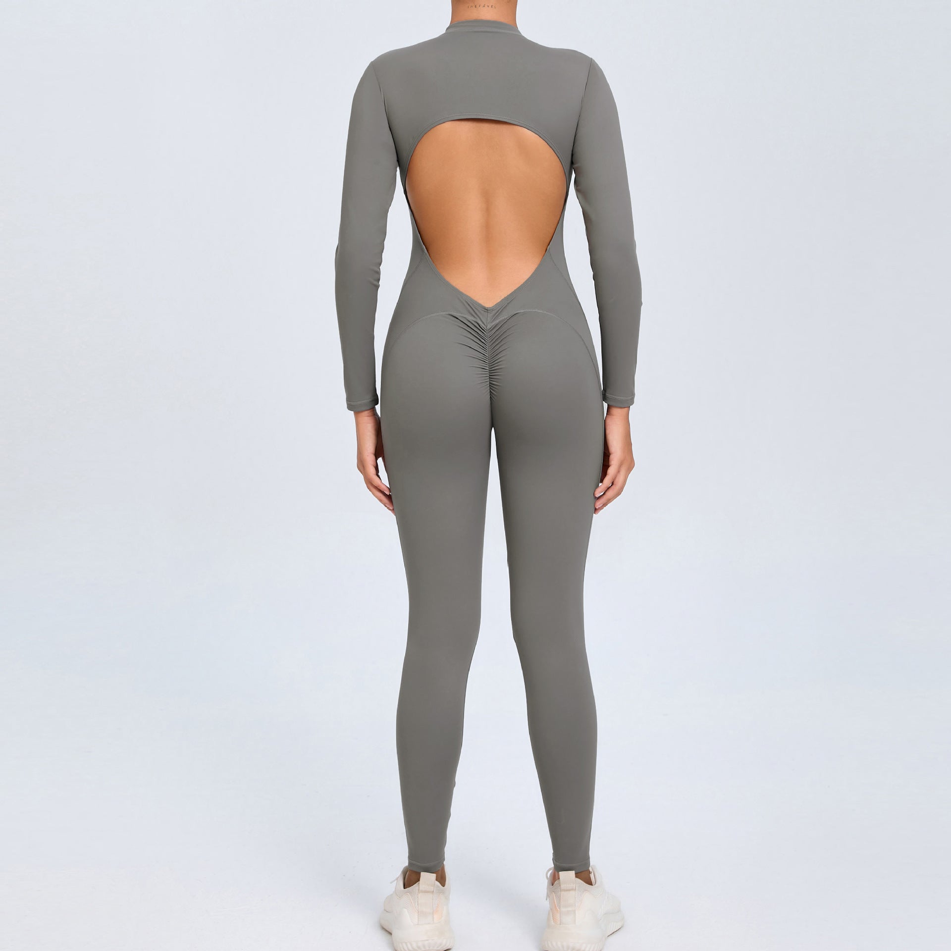 Zipper long-sleeved nude yoga jumpsuit