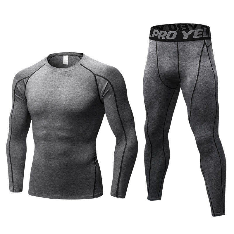 1059+1060 Men's PRO tight-fitting fitness sports training clothes elastic quick-drying suit long-sleeved + trousers 9 colors