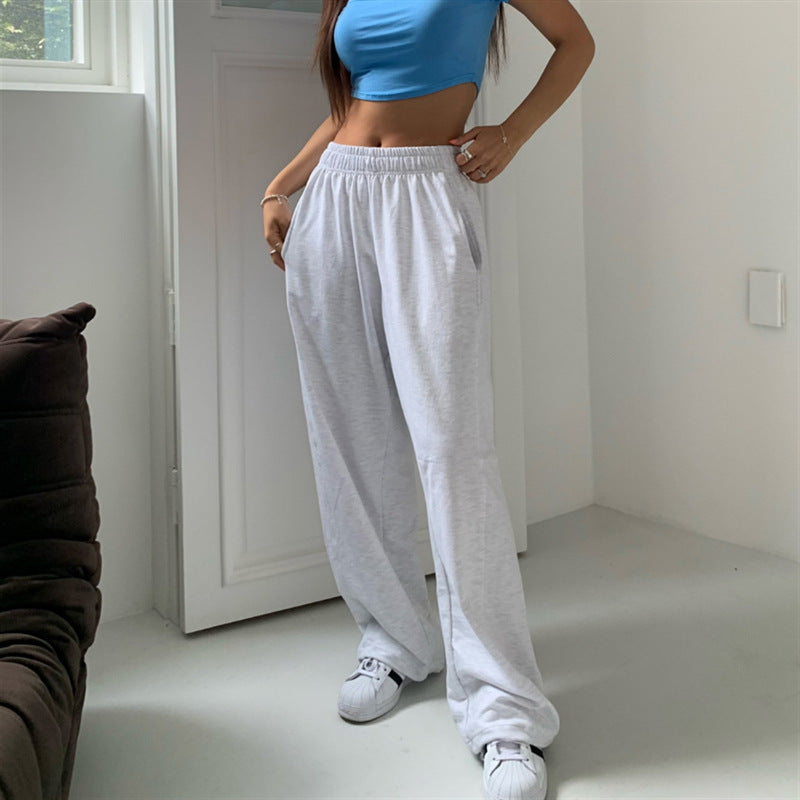 Solid color simple all-match sports casual loose slim drape wide-leg pants women's cotton 6 colors