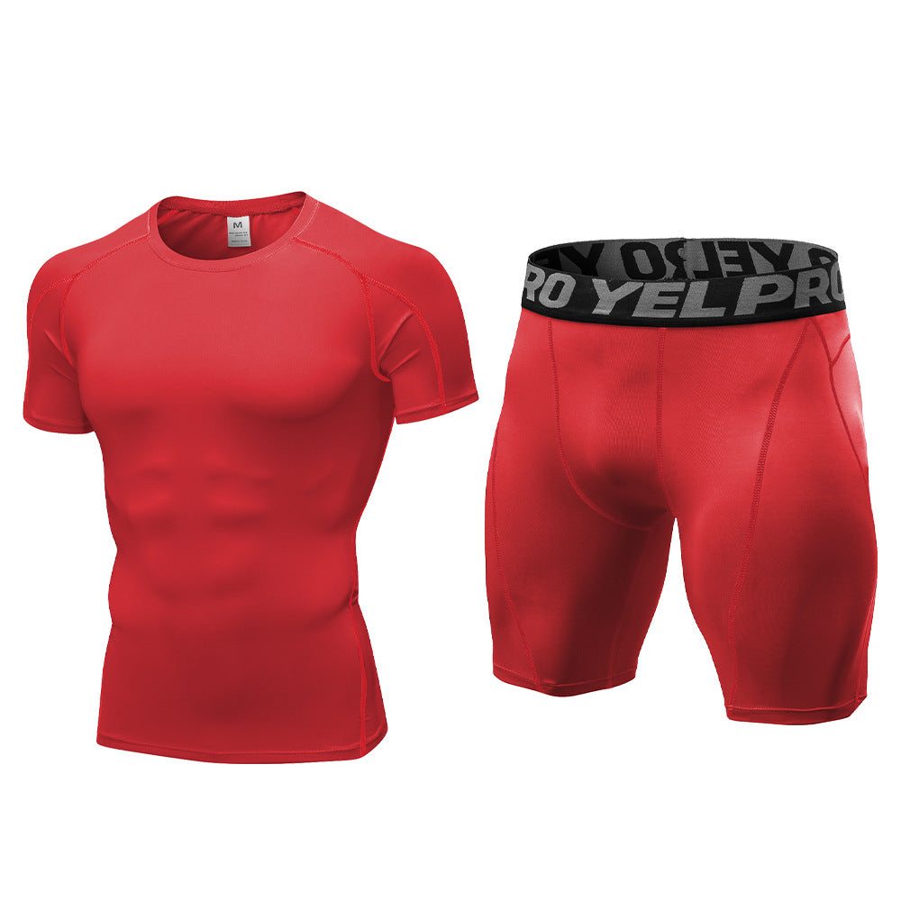 1054+1053 men's fitness suit perspiration quick-drying training short-sleeved tight running shorts