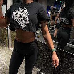 Yoga short top women's summer printing round neck short-sleeved loose navel sports T-shirt 4 colors