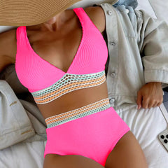 2023 New Swimwear Solid Color Split Swimsuit Ladies Bikini High Waist Bikini Beach Vacation  2 Colors