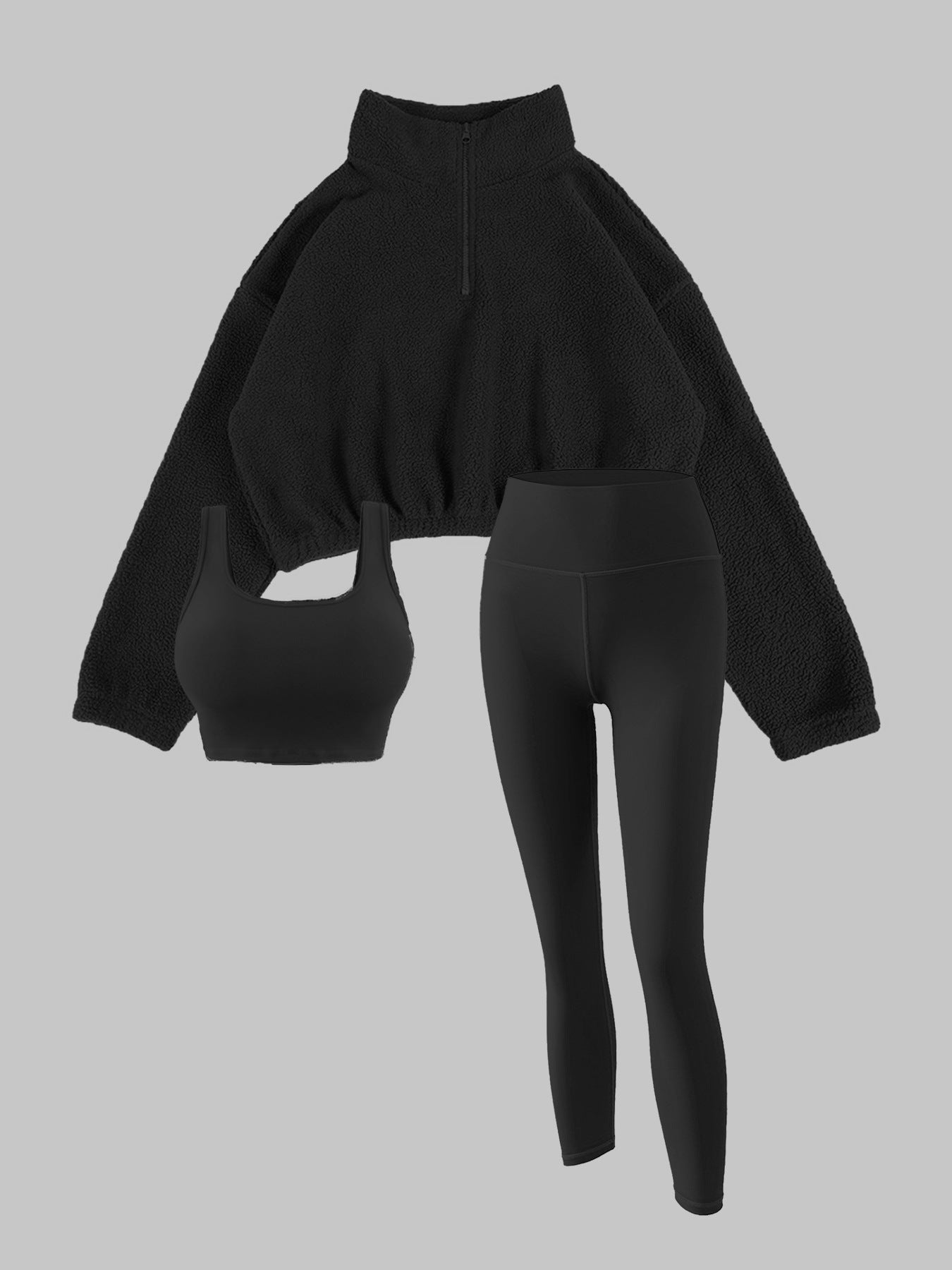 New polar fleece half - zipper high - neck hoodie three - piece vest trousers female sports fitness