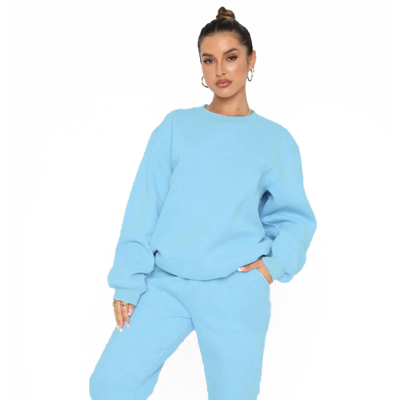 211257 fleece crew-neck pullover long-sleeved hoodie pant set 7colors