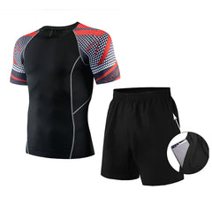 Short-sleeved sports fitness suit men's quick-drying clothes men's running wear gym breathable sweat-absorbing tights yoga clothes