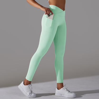 Reversible polyamide cross high-waisted hip lift pocket yoga pants  6colors