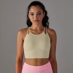 New Seamless Knitted Thread Double Layer Yoga Vest Sports Running Fitness Beautiful Back Yoga Clothing Top Women 5 Colors