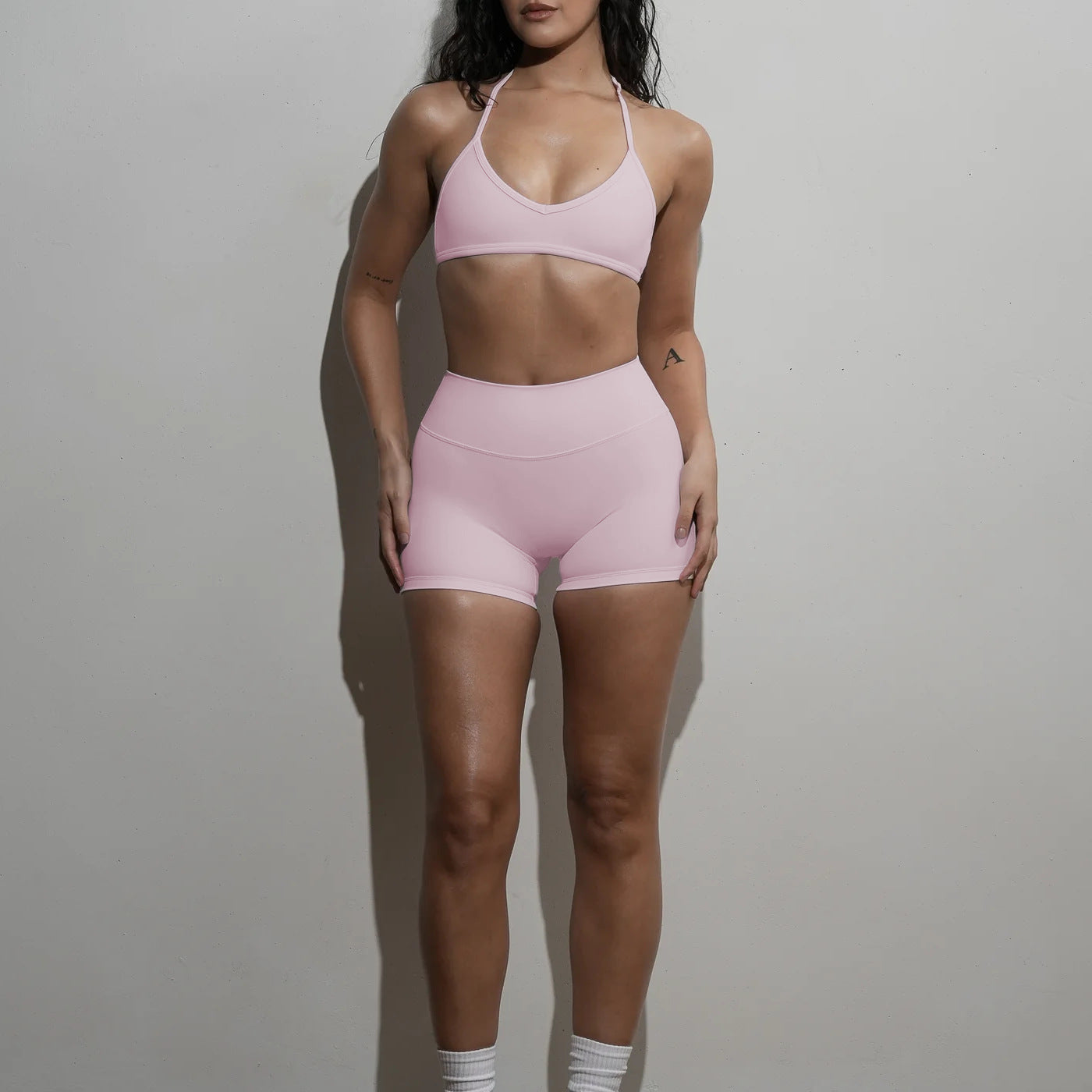 New neckwear beauty back bra yoga suit fitness shorts pilates speed up dry two-piece set