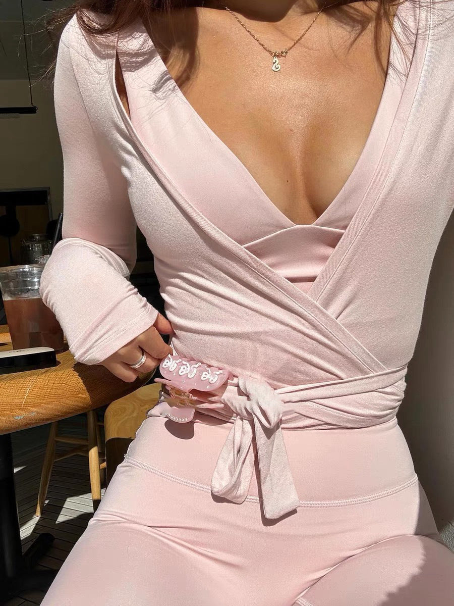 Women's New Long Sleeve Yoga Top, Skin-Friendly Slim Fit, Quick-Dry, Pink, Elegant, Workout Shirt for Dance & Sports