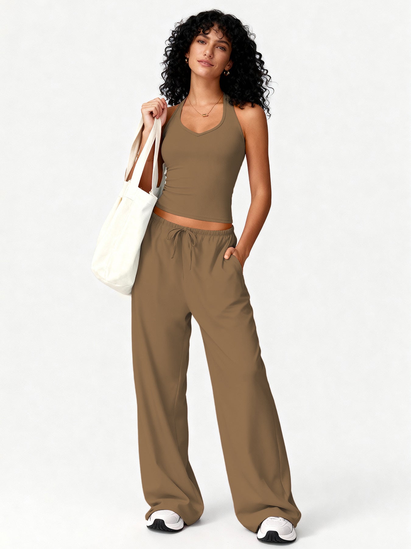 Vest flared pants yoga set, quick-drying beauty back halter sportswear, casual running fitness wear