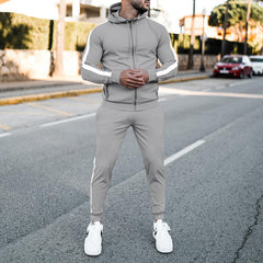 Men's casual sports suit color matching sweater trend fashion sports two-piece suit male 8 colors