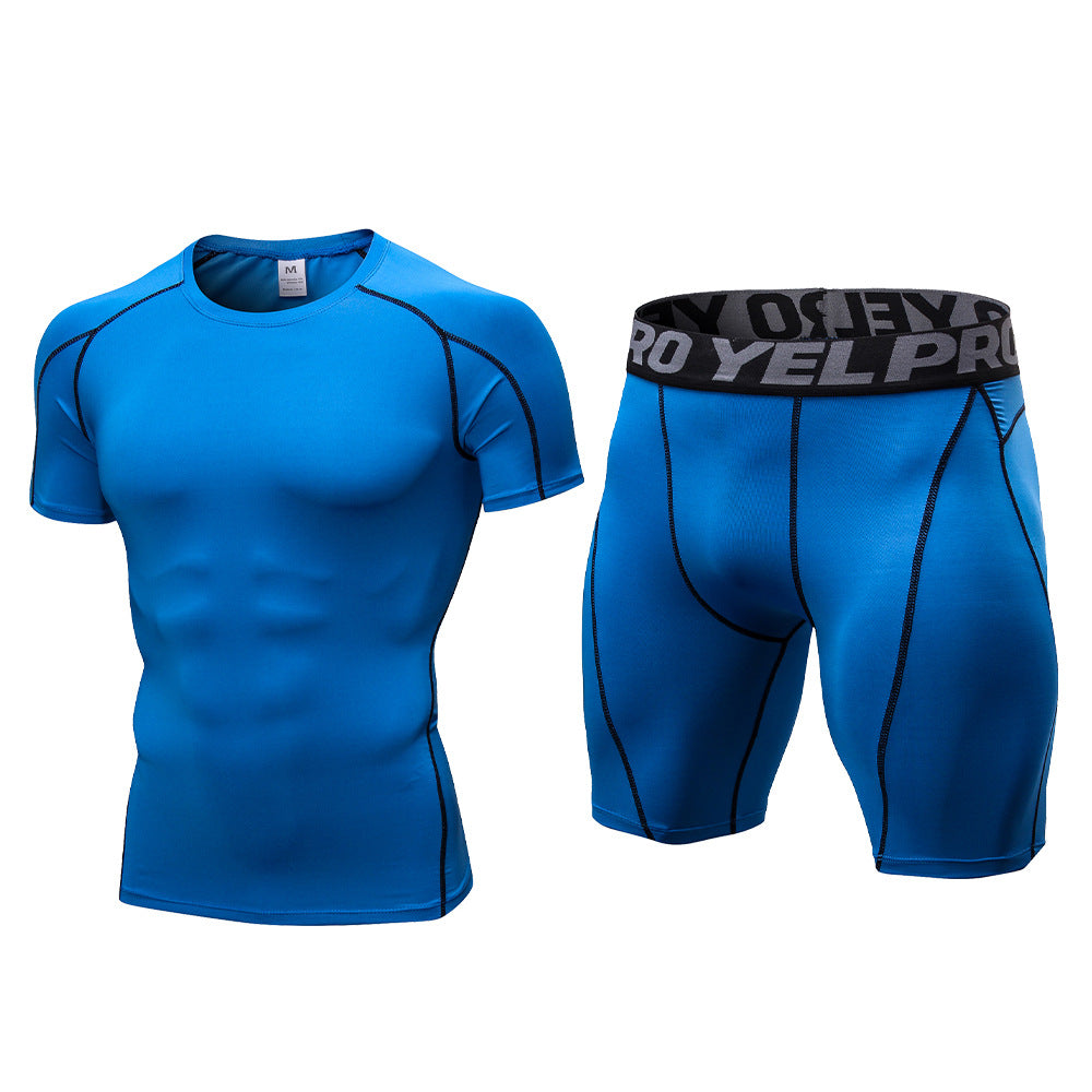 1054+1053 men's fitness suit perspiration quick-drying training short-sleeved tight running shorts