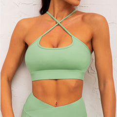 Fashion Spaghetti Strap Bra Double Pocket Pants Three Piece Sexy Suspenders Beautiful Back Fitness Yoga Exercise 5Colors