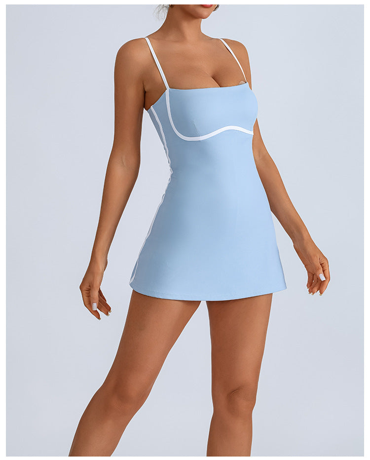 Yoga one-piece dress female color with breast pad anti - skittering sports fitness training tennis skirt