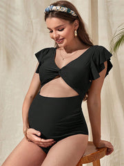 Maternity Swimsuit Ladies Fashion Solid Color Loose Short Sleeve Belly Cover One-Piece Swimsuit  6 Colors