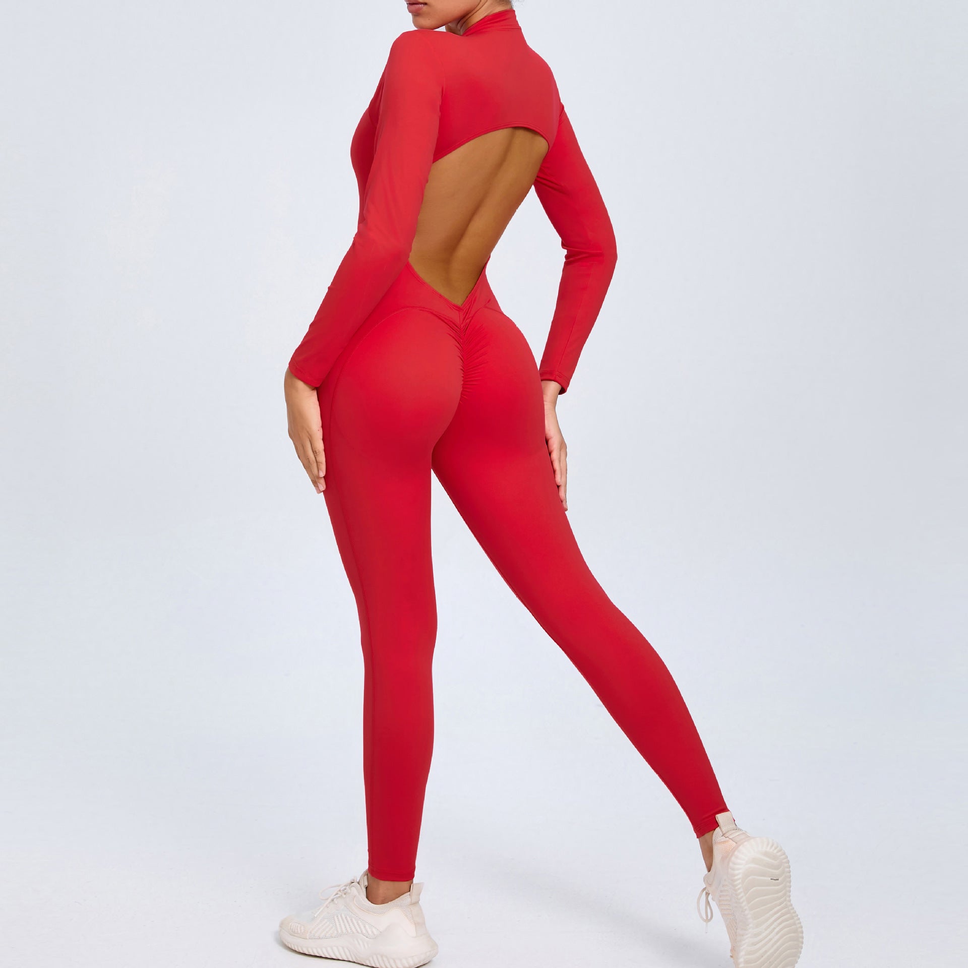 Zipper long-sleeved nude yoga jumpsuit