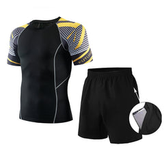 Short-sleeved sports fitness suit men's quick-drying clothes men's running wear gym breathable sweat-absorbing tights yoga clothes