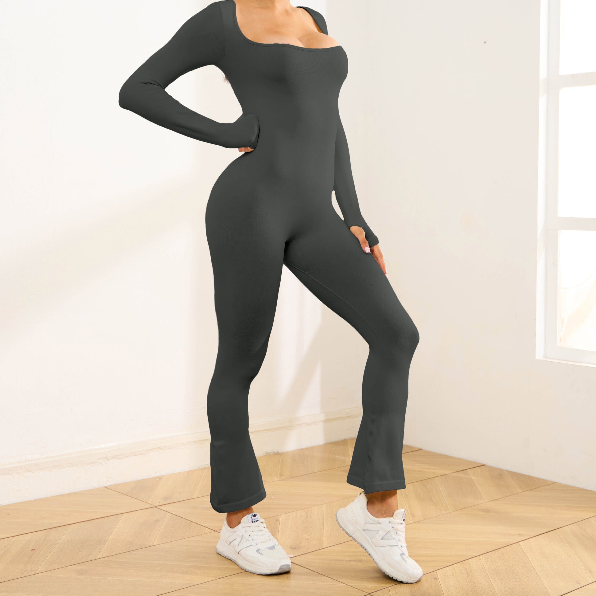 One-piece yoga suit tights long sleeve flared pants 4 colors