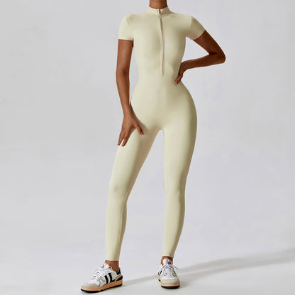 Zipper short sleeve nude yoga jumpsuit 8305 4color