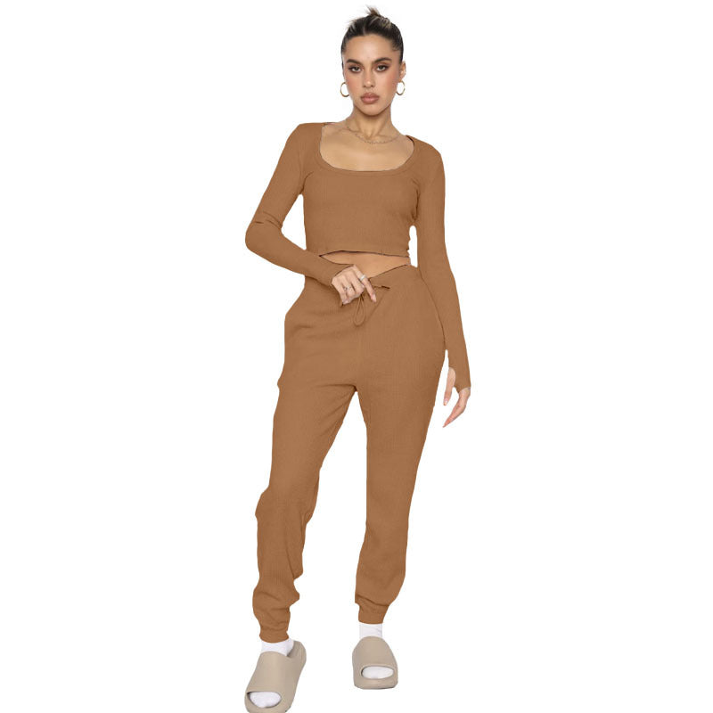 211278U collar pullover long-sleeved two-piece stylish casual pants suit 6 colors