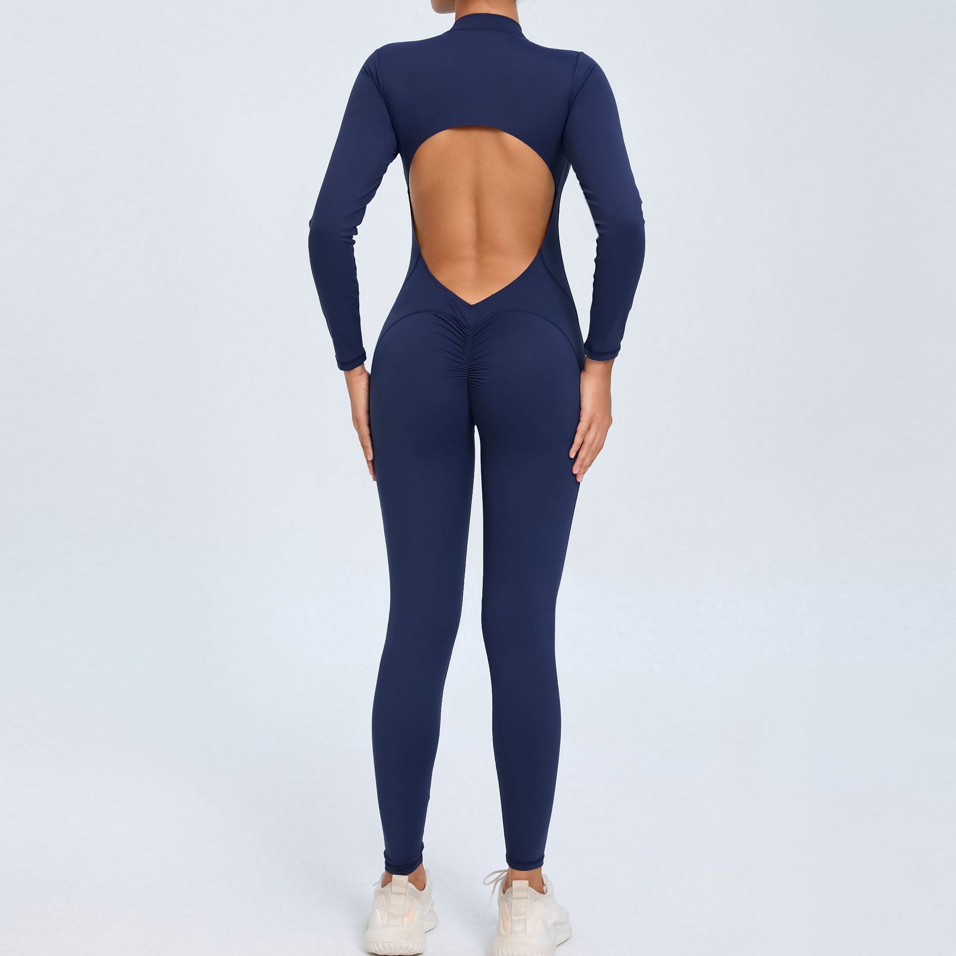 Zipper long-sleeved nude yoga jumpsuit