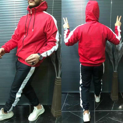 Color Matching Zipper Hooded Jacket Long Sleeve Youth Sports Suit Men 5 Colors