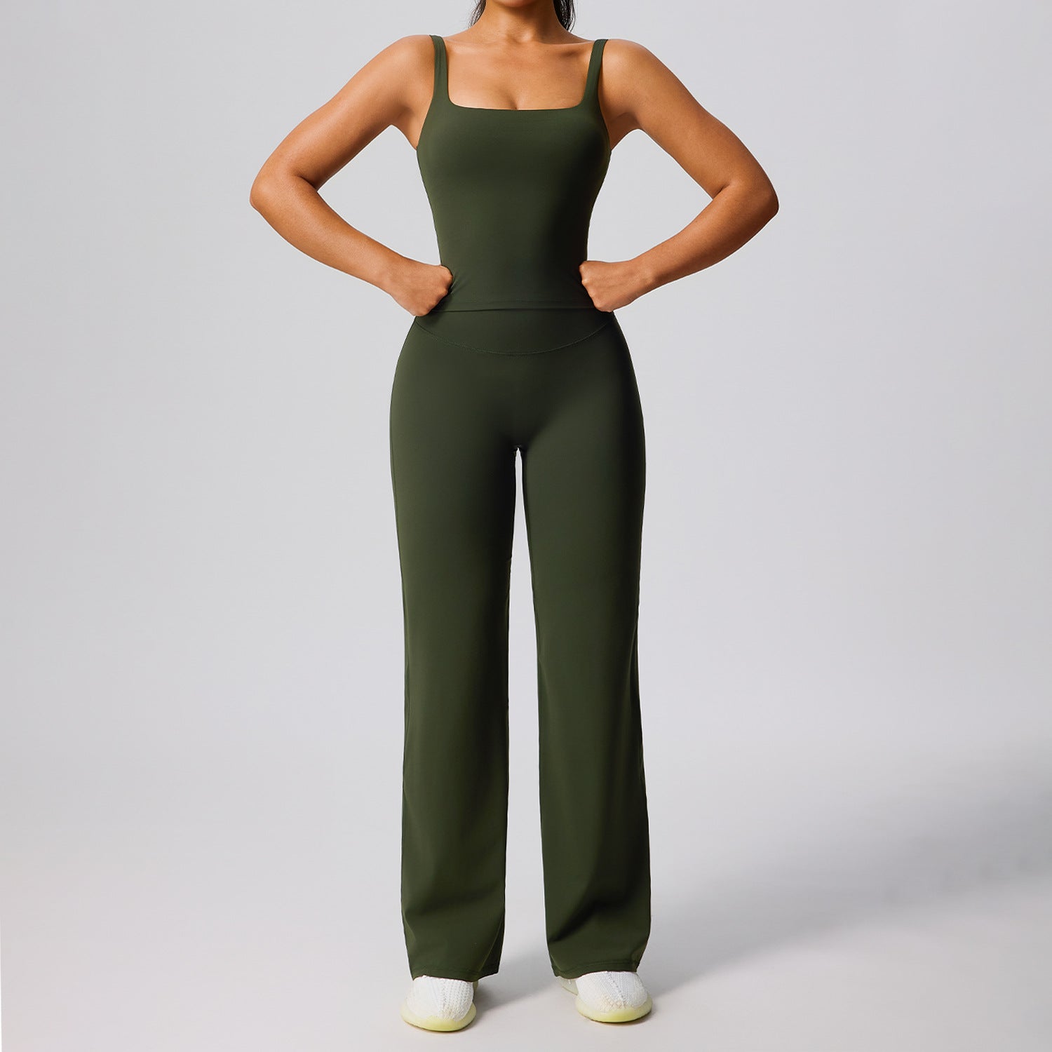PLUS SIZE New Women's Wide Leg Fitness Set, Outdoor Running Yoga Outfits, Slim Fit Straight Leg Workout Pants