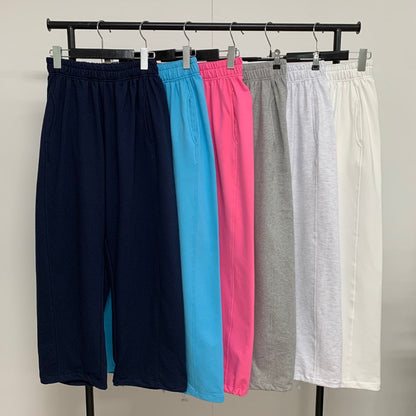Solid color simple all-match sports casual loose slim drape wide-leg pants women's cotton 6 colors