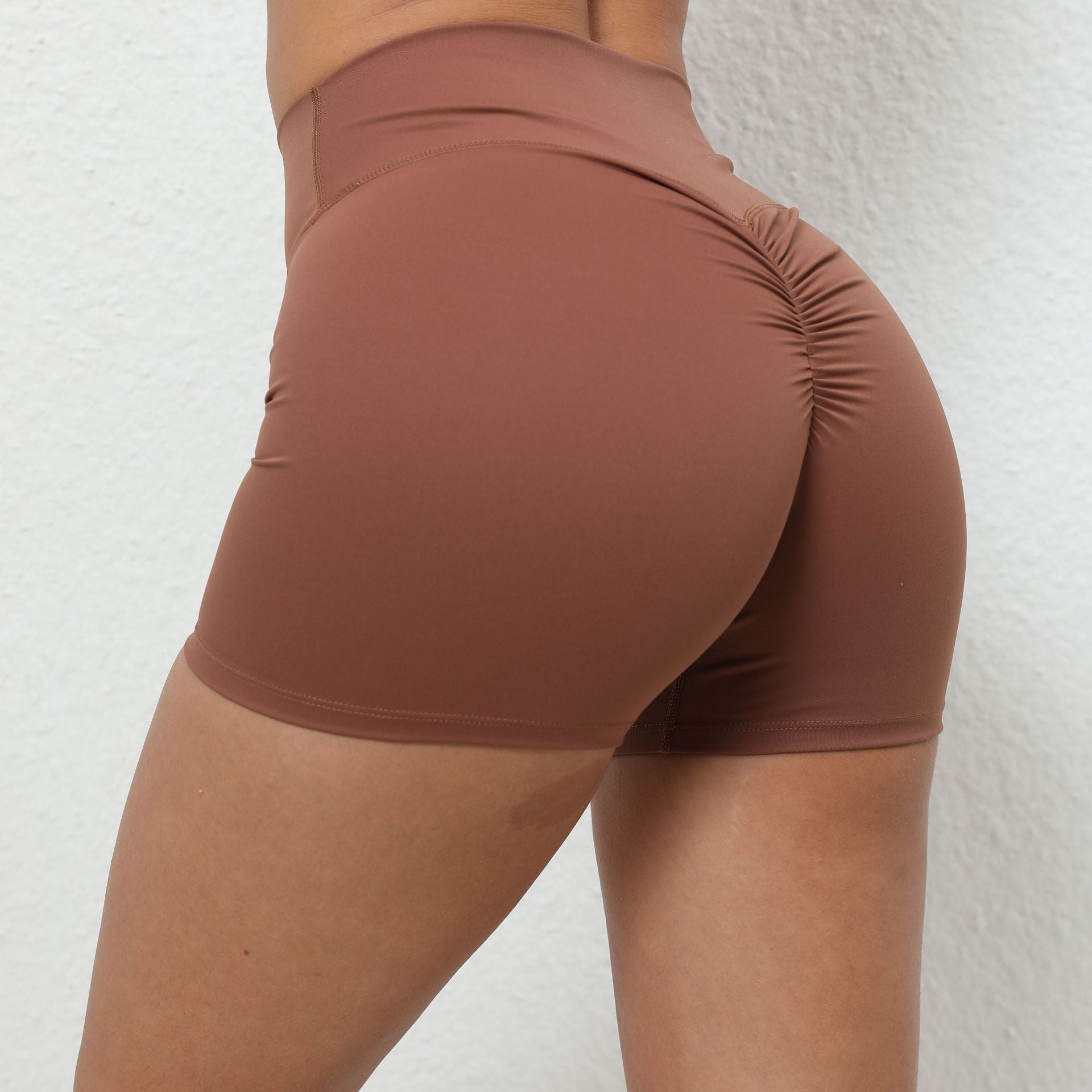 Pleated peach hip lift height waist yoga shorts 12 colors