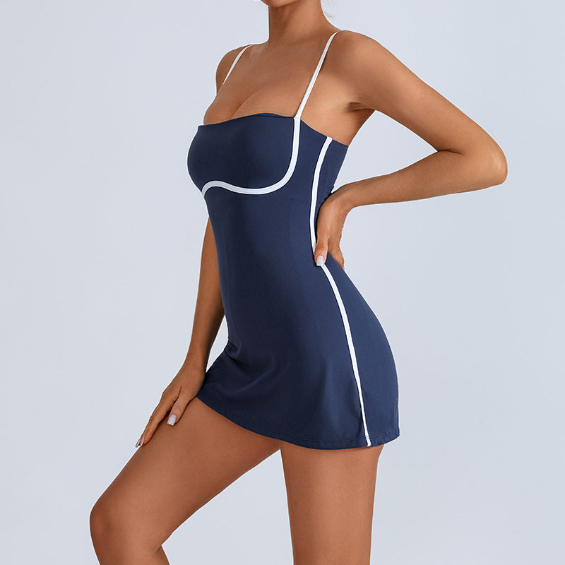 Yoga one-piece dress female color with breast pad anti - skittering sports fitness training tennis skirt