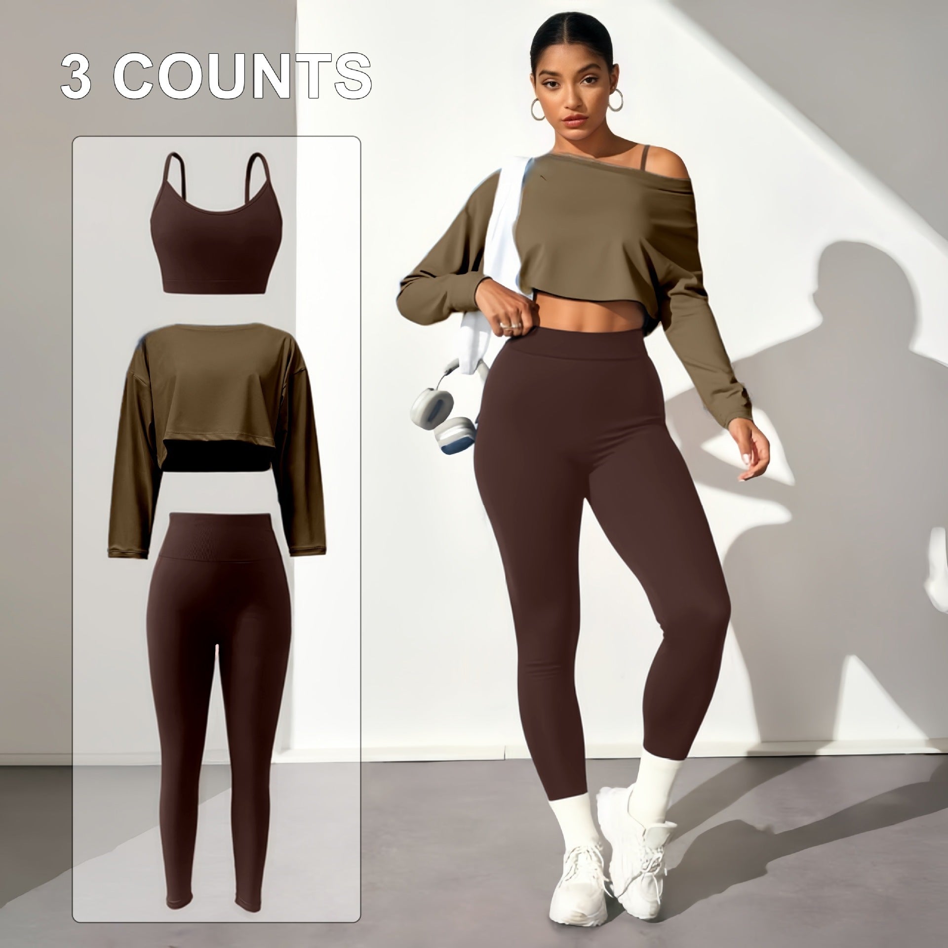 Fashion yoga 3-piece seamless bra tight pants long sleeve top women's sports yoga suit