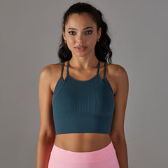 New Seamless Knitted Thread Double Layer Yoga Vest Sports Running Fitness Beautiful Back Yoga Clothing Top Women 5 Colors