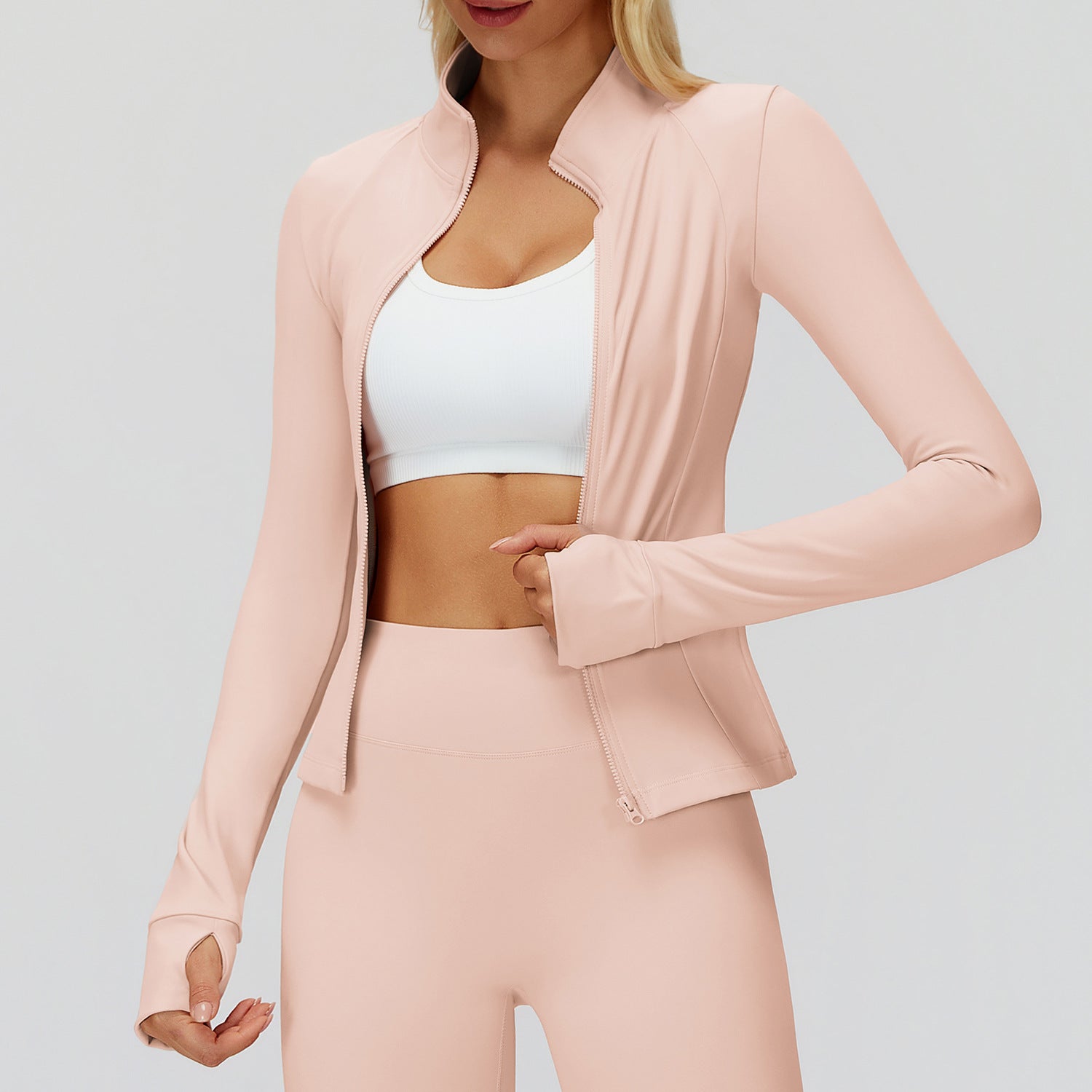 Autumn and winter zipper windproof and warm fleece set, outdoor running and fitness set 5502