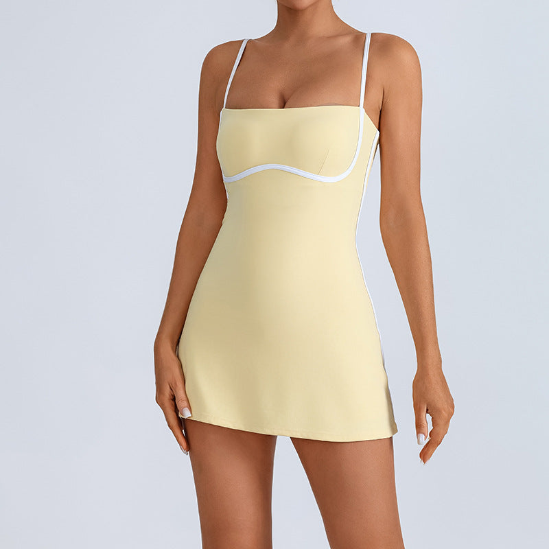 Yoga one-piece dress female color with breast pad anti - skittering sports fitness training tennis skirt