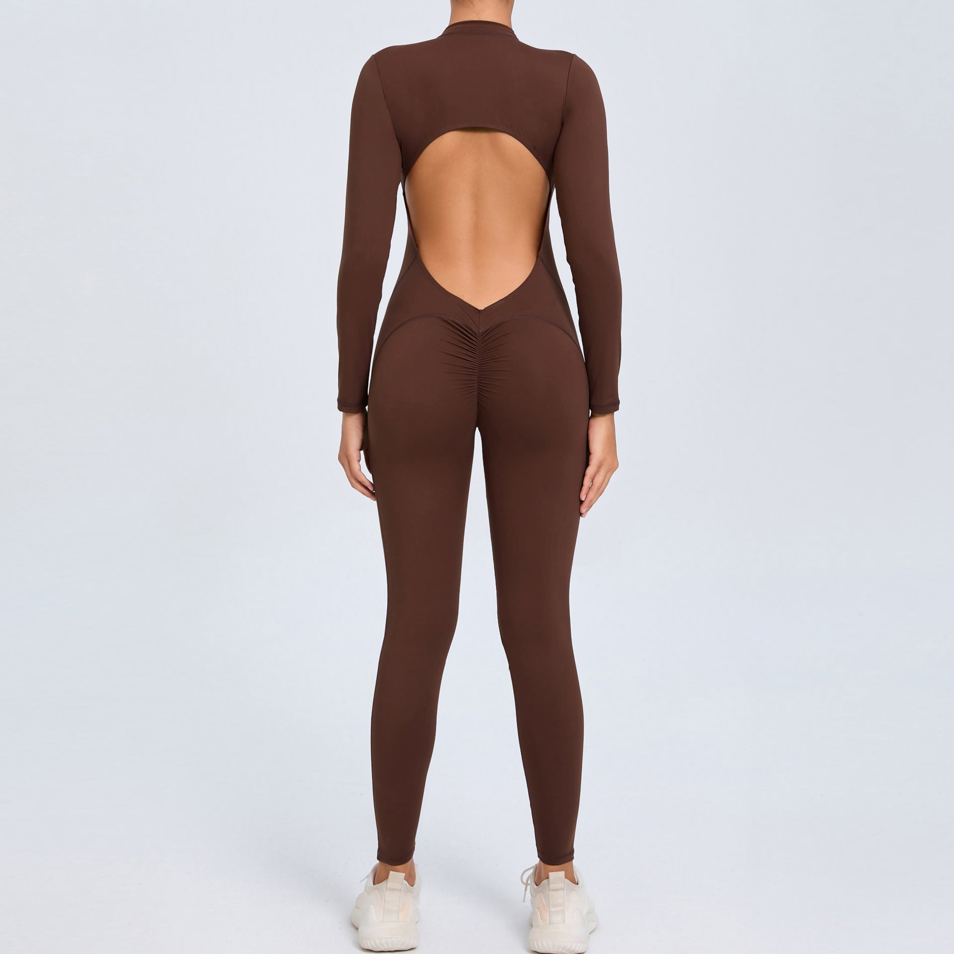 Zipper long-sleeved nude yoga jumpsuit