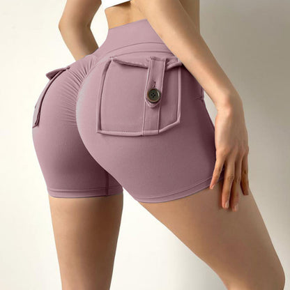 Peach butt cargo tight height waist stretch button-up yoga shorts 14 colors