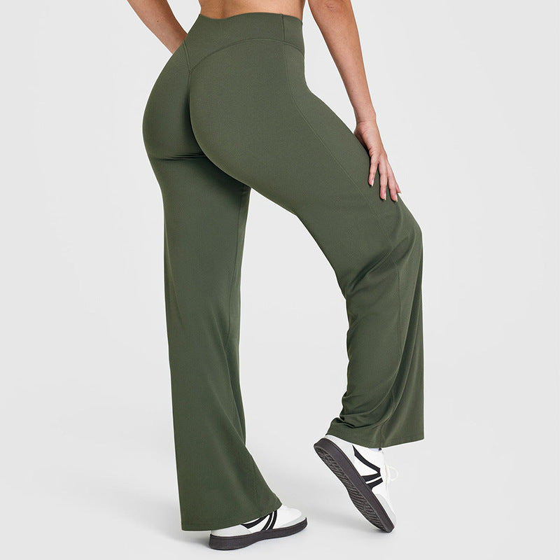 Nude peach hip yoga pants women's high waist straight leg wide leg pants high stretch outside wearing gym pants