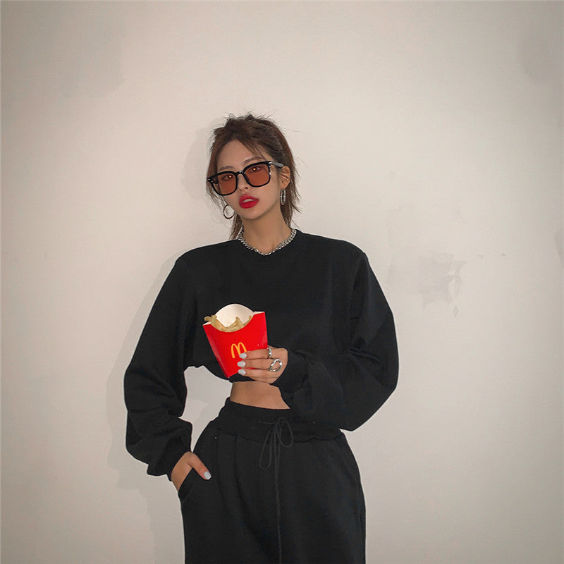 Spring and autumn new velvet slimming loose fashion casual capless round neck sports suit female 6 colors