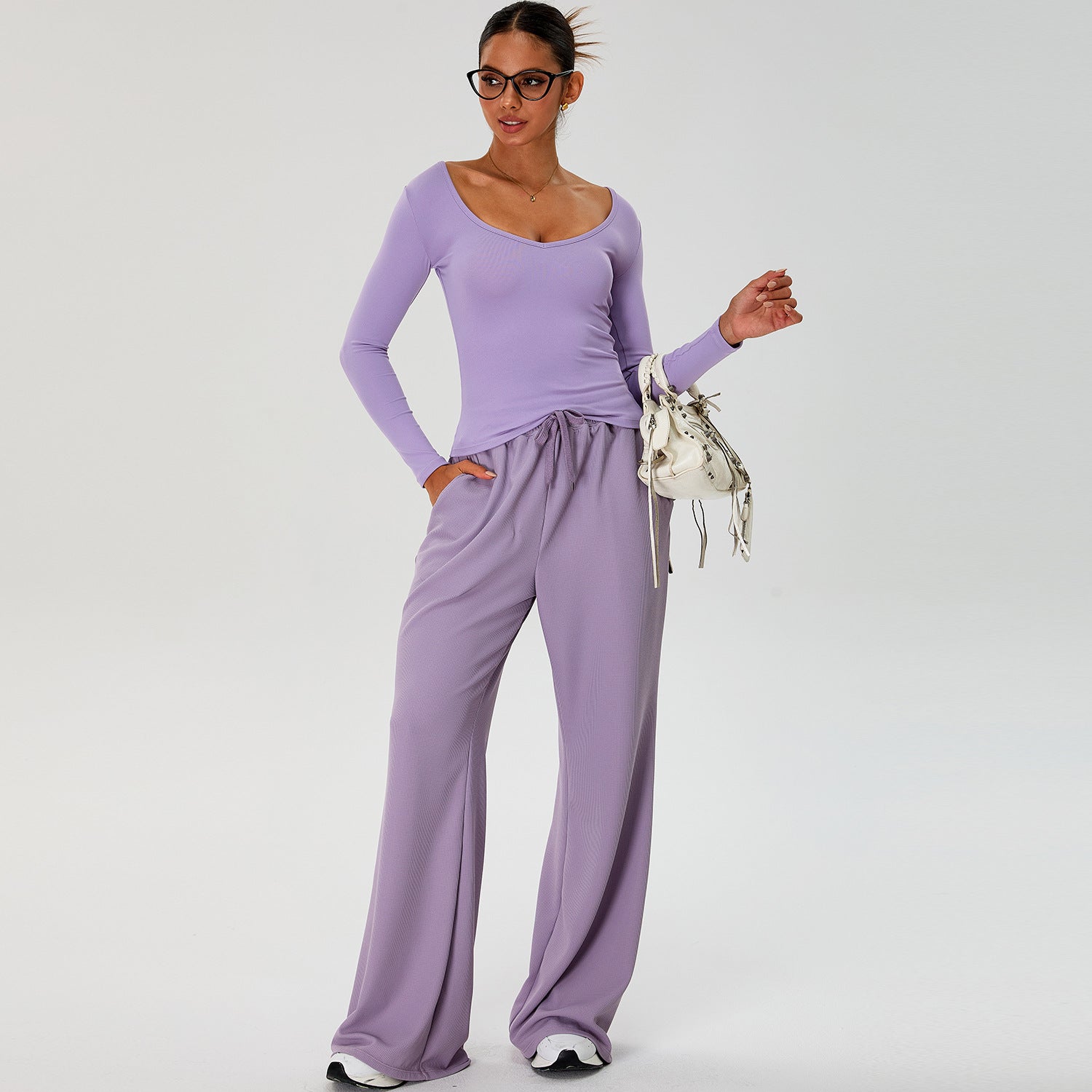 Yoga suit long sleeve V neck T-shirt quick dry sports suit casual pants running sports pants