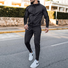Men's casual sports suit color matching sweater trend fashion sports two-piece suit male 8 colors