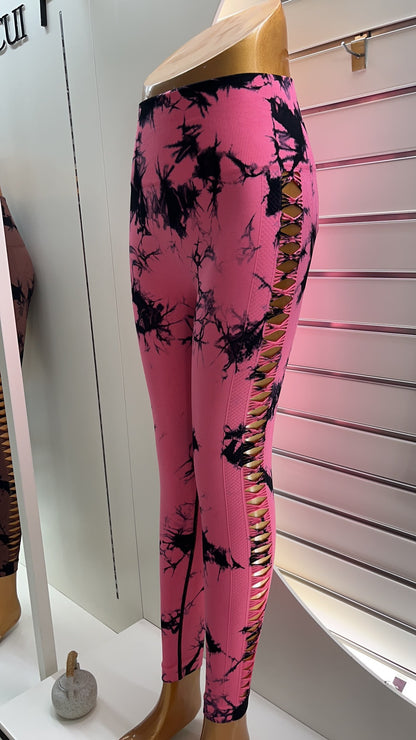 Side cutout tie dye yoga pants high waist and hip lift 7 color