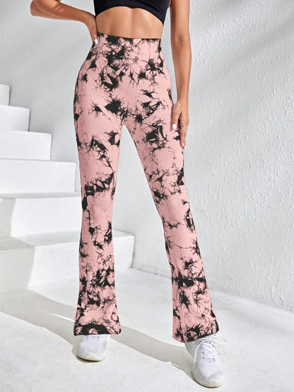 Tie-dye high-waisted high-bounce peach hip-lift skinny bell bottoms 7color