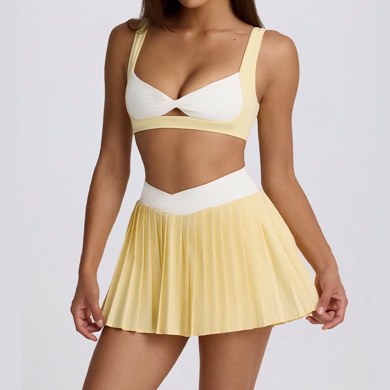 High Waist Pleated Sports Skirt, Breathable 2-in-1 Quick Dry Anti-Exposure Workout Skort, Running Fitness Tennis Skirt