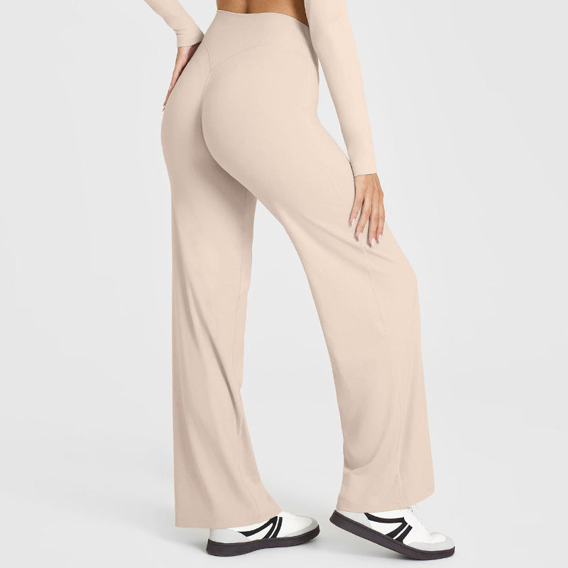 Nude peach hip yoga pants women's high waist straight leg wide leg pants high stretch outside wearing gym pants