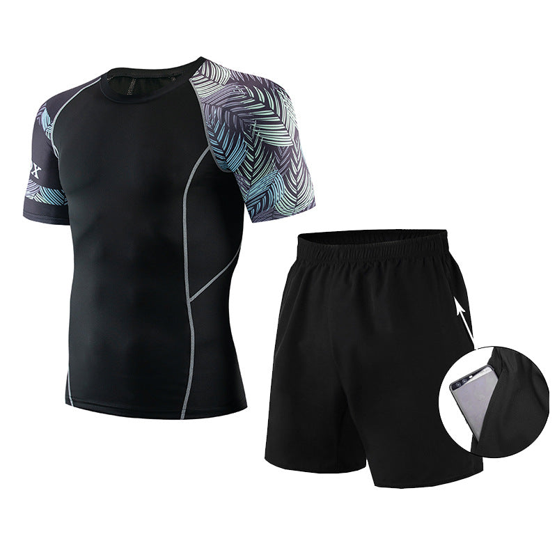 Short-sleeved sports fitness suit men's quick-drying clothes men's running wear gym breathable sweat-absorbing tights yoga clothes
