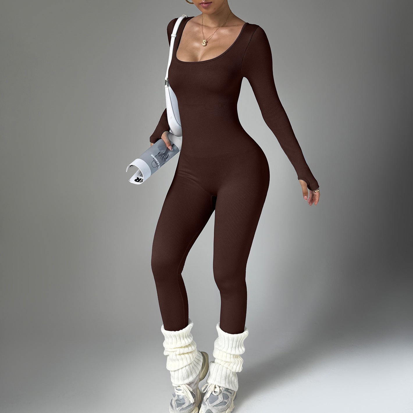 One-piece sports yoga jumpsuit long sleeve quick dry body fitness jumpsuit