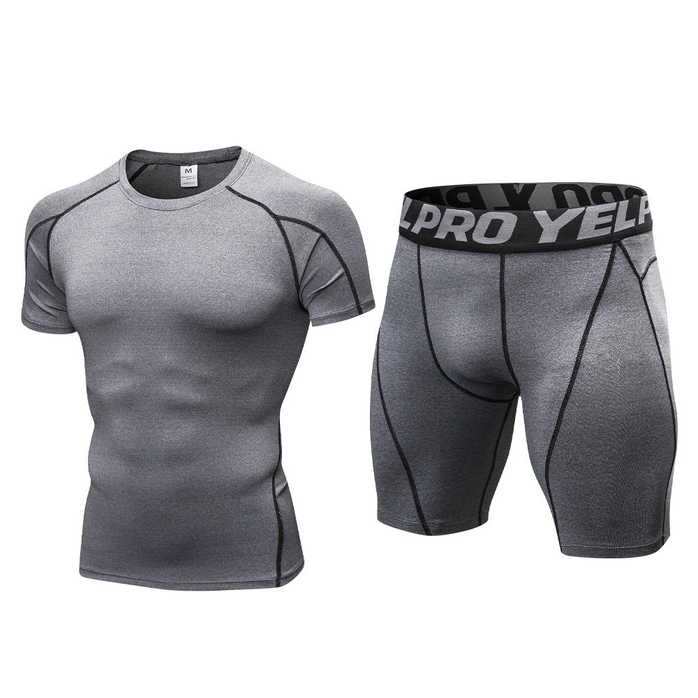 1054+1053 men's fitness suit perspiration quick-drying training short-sleeved tight running shorts