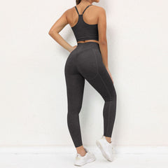 Fitness Suit Running Sports Suit Peach Hip High Waist Hip Lift Anti-shock Wrinkle Wrinkle Yoga Suit Two-piece Set  7 Colors