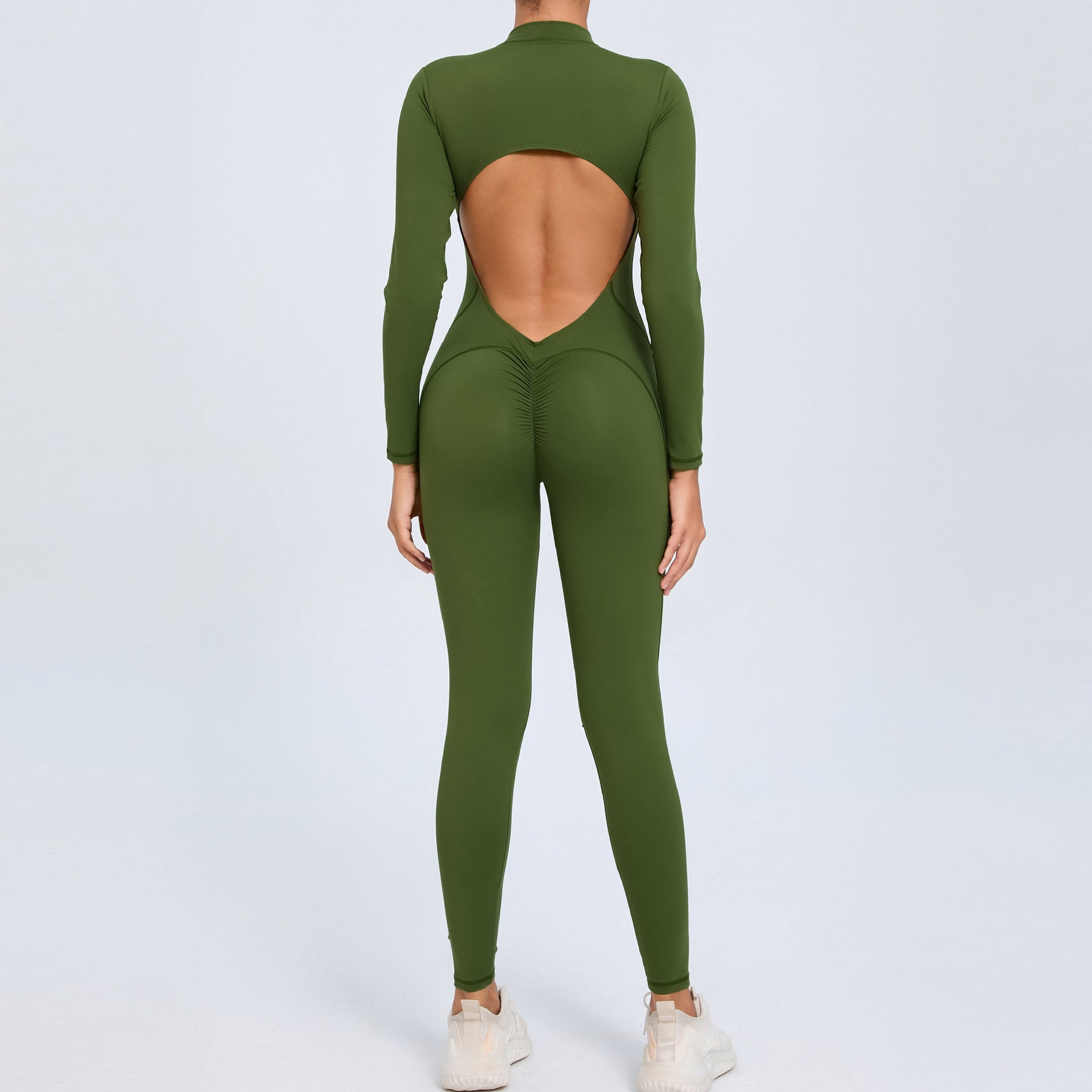 Zipper long-sleeved nude yoga jumpsuit