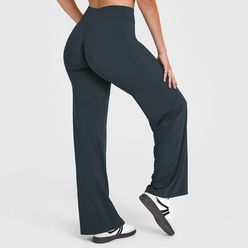 Nude peach hip yoga pants women's high waist straight leg wide leg pants high stretch outside wearing gym pants